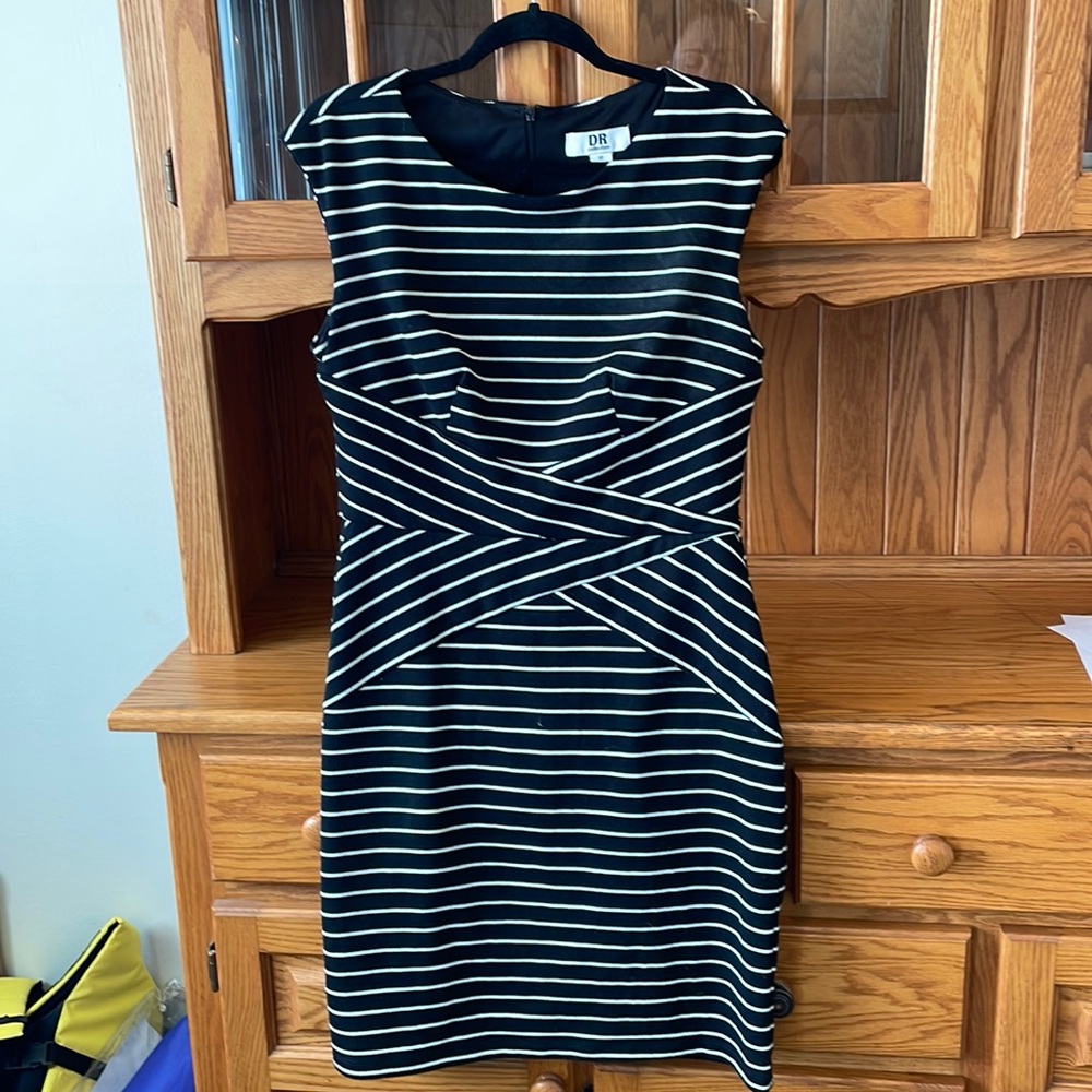 DR Collection dress. Black & White Asymmetrical stripes.